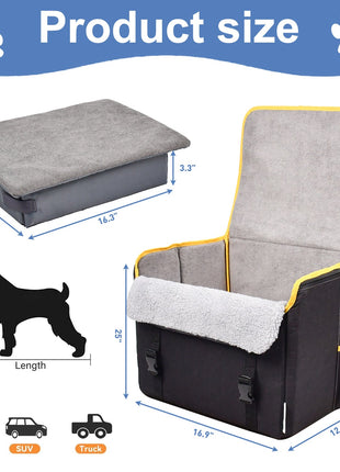 GOOPAWS Car Seat for Small & Medium Dogs, Portable With Clip-on Safety Leash, Waterproof, Black 16''