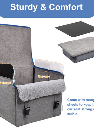 GOOPAWS Car Seat for Small & Medium Dogs, Portable With Clip-on Safety Leash, Waterproof, Grey 16''