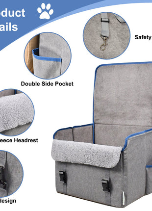 GOOPAWS Car Seat for Small & Medium Dogs, Portable With Clip-on Safety Leash, Waterproof, Grey 16''