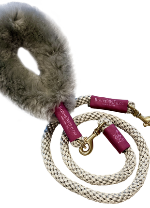Bundle Shearling Fur Grip + Rope Leash for Dogs