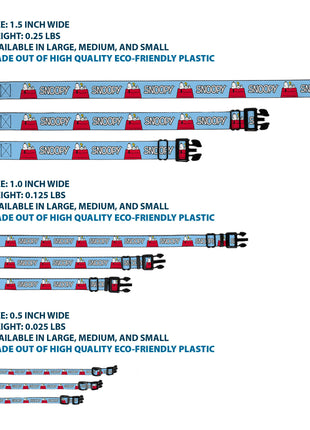 Plastic Clip Collar - Peanuts Snoopy and Woodstock Dog House Pose and Text Sky Blue