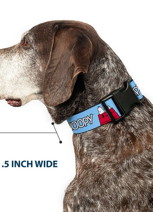 Plastic Clip Collar - Peanuts Snoopy and Woodstock Dog House Pose and Text Sky Blue