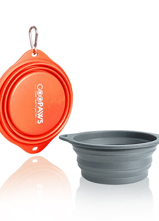 GOOPAWS 2 Pack Silicone Non-Skid Travel Dog and Cat Bowl, Blue&Green