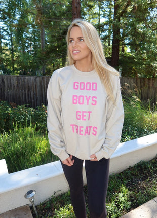 Good Boys Get Treats Pink Font Crewneck Sweatshirt | Ultra-Soft Best Gift for Dog Lovers