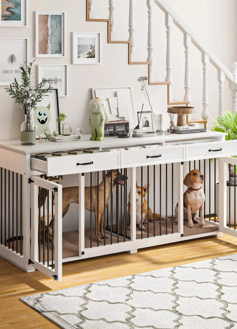 72.5" Mayer Double Dog Crate Furniture For 2 Dogs