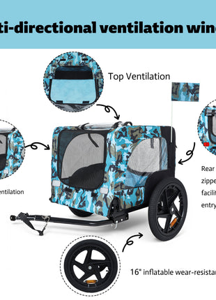 Outdoor Heavy Duty Collapsible Pet Bike Trailer with 16-Inch All-Terrain Wheels & Universal Hitch – Foldable Dog/Cargo Carrier Cart for Bicycles, blue+black - Pup List