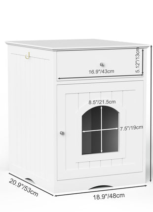 Wooden Pet House Cat Litter Box Enclosure with Drawer, Side Table, Indoor Pet Crate, Cat Home Nightstand (White)