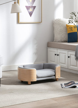 Scandinavian style Elevated Dog Bed Pet Sofa With Solid Wood legs and Bent Wood Back, Velvet Cushion,Small Size