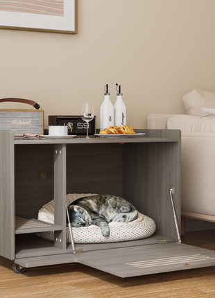 Gray Cat Litter Box Enclosure,Hidden Litter Box Furniture with top side fence,Wooden Pet House Side End Table, Storage Cabinet Bench for Living Room,,Bedroom, Fit Most of Litter Box