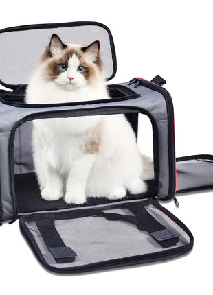 GOOPAWS Soft-Sided Travel Small Dog & Cat Carrier Bag, Gray/Red, 19''