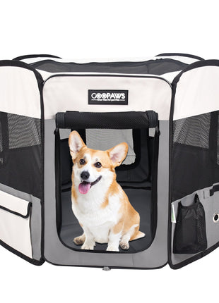 Jespet 2-Door Portable Soft-Sided Dog, Cat & Small Pet Exercise Playpen, Light Grey, 45''