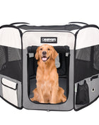 Jespet 2-Door Portable Soft-Sided Dog, Cat & Small Pet Exercise Playpen, Light Grey, 61''