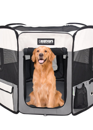 Jespet 2-Door Portable Soft-Sided Dog, Cat & Small Pet Exercise Playpen, Light Grey, 61''