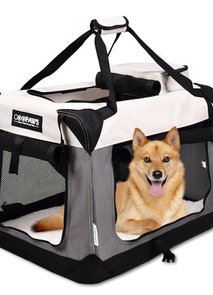 JESPET Soft Dog Crates Kennel 3 Door Soft Sided Folding Travel Carrier & Fleece Mat for Small Dogs Shale Green, 24''