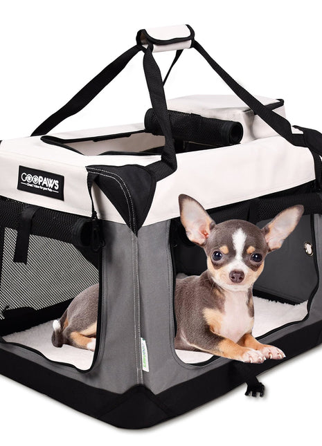 Jespet & GOOPAWS Indoor & Outdoor 3-Door Collapsible Soft-Sided Dog, Cat & Small Pet Crate, Light Grey, 24''