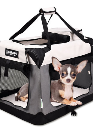 JESPET Soft Dog Crates Kennel 3 Door Soft Sided Folding Travel Carrier & Fleece Mat for Small Dogs Shale Green, 24''