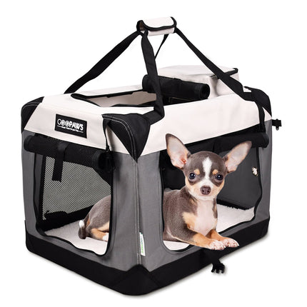 JESPET Soft Dog Crates Kennel 3 Door Soft Sided Folding Travel Carrier & Fleece Mat for Small Dogs Shale Green, 24''