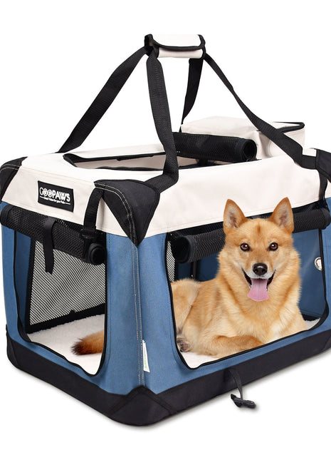 Jespet & GOOPAWS 3-Door Collapsible Soft-Sided Crate, Lake Blue, Medium 30''