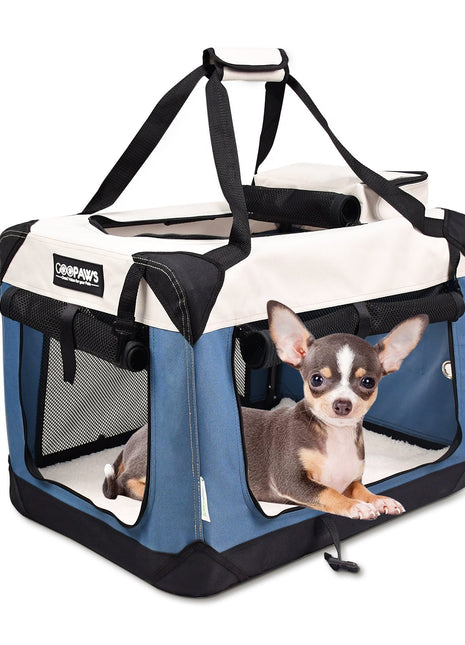 Jespet & GOOPAWS Indoor & Outdoor 3-Door Collapsible Soft-Sided Dog, Cat & Small Pet Crate, Lake Blue, 24''