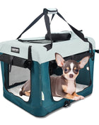 Jespet & GOOPAWS Indoor & Outdoor 3-Door Collapsible Soft-Sided Dog, Cat & Small Pet Crate, Teal Blue, 24''