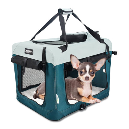 JESPET Soft Dog Crates Kennel 3 Door Soft Sided Folding Travel Carrier & Fleece Mat for Small Dogs Shale Green, 24''