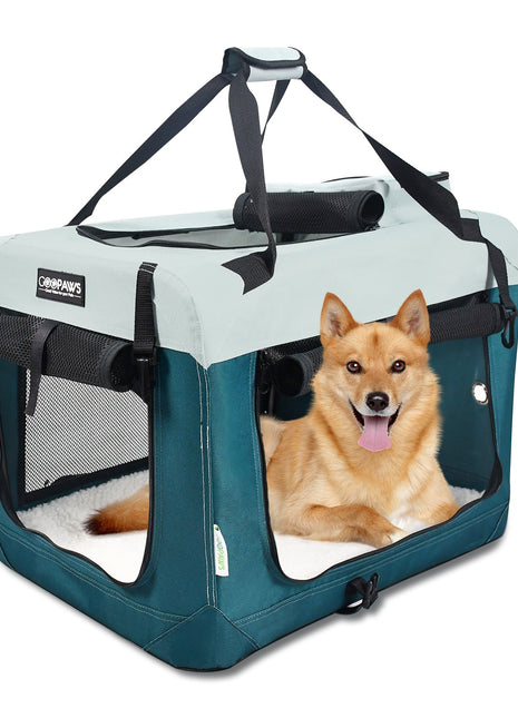 Jespet & GOOPAWS Indoor & Outdoor 3-Door Collapsible Soft-Sided Dog Crate, Teal Blue, 30''