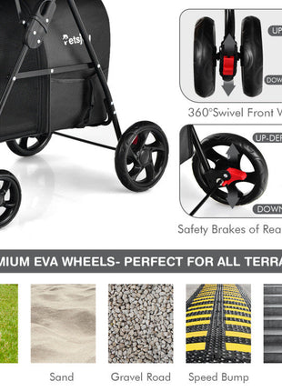 4-in-1 Double Pet Stroller with Detachable Carrier and Travel Carriage