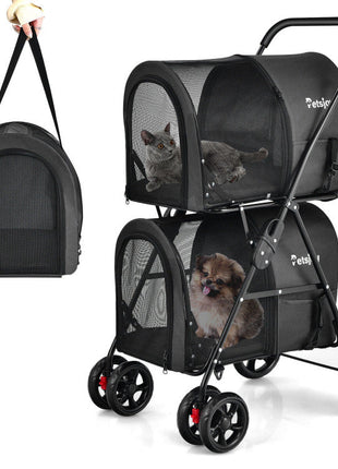 4-in-1 Double Pet Stroller with Detachable Carrier and Travel Carriage