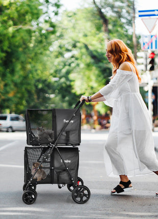 4-in-1 Double Pet Stroller with Detachable Carrier and Travel Carriage