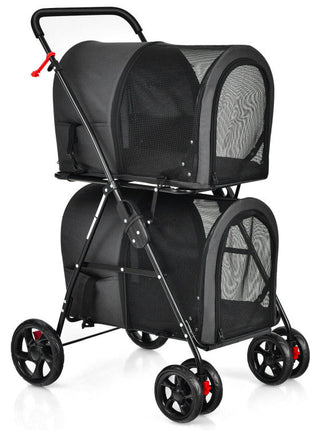 4-in-1 Double Pet Stroller with Detachable Carrier and Travel Carriage