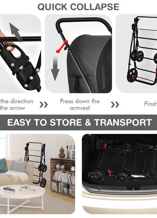 4-in-1 Double Pet Stroller with Detachable Carrier and Travel Carriage