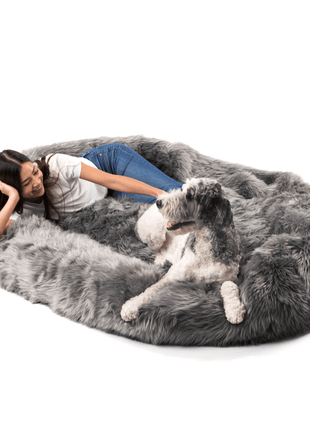PupCloud™ Human-Size Faux Fur Memory Foam Dog Bed - Charcoal Grey
