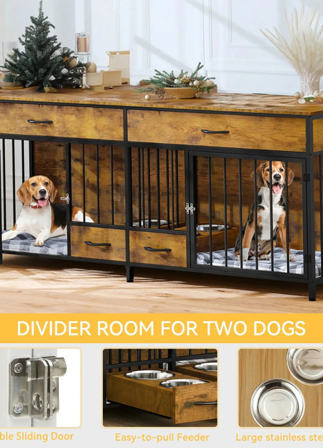 74.8" Oskar Double Dog Crate Furniture For 2 Dogs