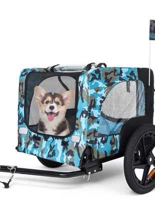 Outdoor Heavy Duty Collapsible Pet Bike Trailer with 16-Inch All-Terrain Wheels & Universal Hitch – Foldable Dog/Cargo Carrier Cart for Bicycles, blue+black - Pup List