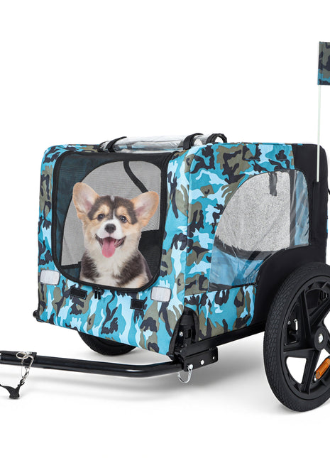 Outdoor Heavy Duty Collapsible Pet Bike Trailer with 16-Inch All-Terrain Wheels & Universal Hitch – Foldable Dog/Cargo Carrier Cart for Bicycles, blue+black - Pup List