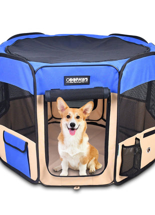 Jespet 2-Door Portable Soft-Sided Dog, Cat & Small Pet Exercise Playpen, Blue, 36''