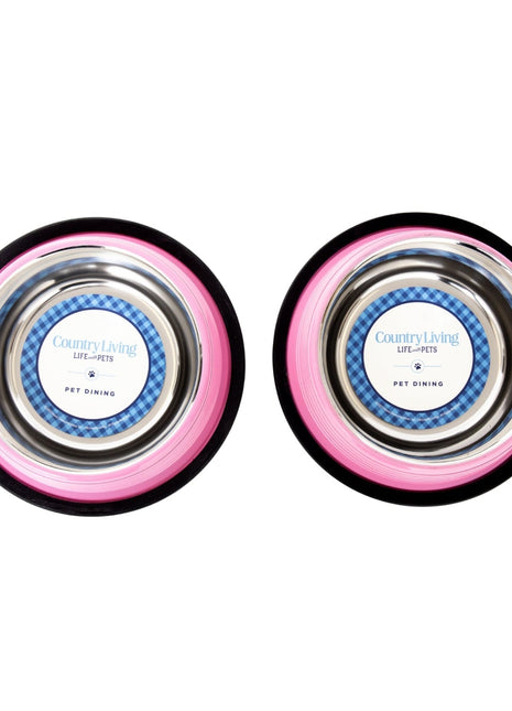 Country Living Set of 2 Ribbed Non-Slip Pet Bowls – Carnation Pink