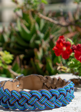 Blue Braided Sambboho dog collar