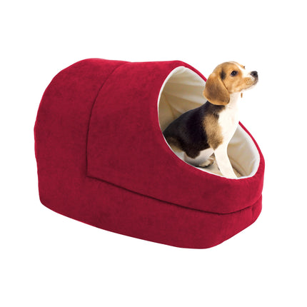 GOOPAWS Cave Covered Cat & Small Dog Warming Burrow Bed, Sage Green
