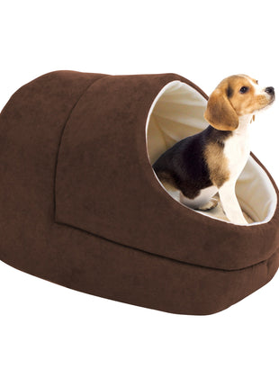 GOOPAWS Cave Covered Cat & Small Dog Warming Burrow Bed, Sage Green