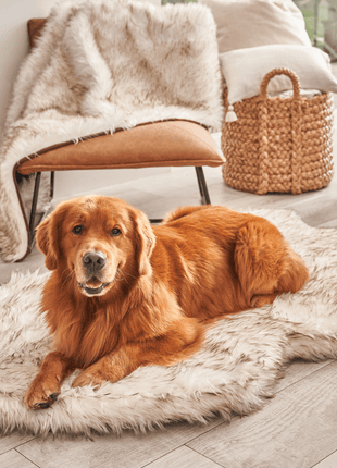 PupRug by Paw.com® Faux Fur Orthopedic Dog Bed - Curve White with Brown Accents