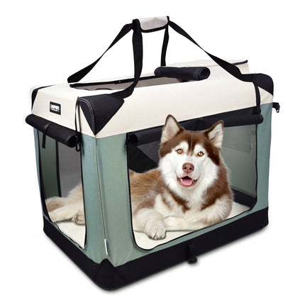 JESPET Soft Dog Crates Kennel 3 Door Soft Sided Folding Travel Carrier & Fleece Mat for Small Dogs Shale Green, 24''