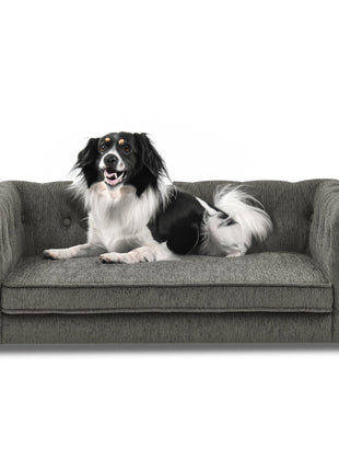 Modern Style Elegant Rectangle Pet Bed for Small and Medium Dogs, Durable Elevated Dog Sofa, Dark Grey Foam