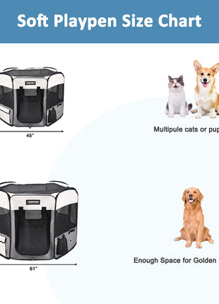 Jespet 2-Door Portable Soft-Sided Dog, Cat & Small Pet Exercise Playpen, Light Grey, 61''