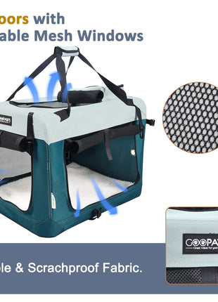 Jespet & GOOPAWS Indoor & Outdoor 3-Door Collapsible Soft-Sided Dog, Cat & Small Pet Crate, Teal Blue, 24''