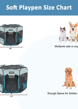 Jespet 2-Door Portable Soft-Sided Dog, Cat & Small Pet Exercise Playpen, Teal Blue, 61''