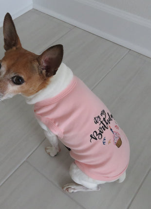 Parisian Pet 'Birthday Girl' Dog Shirt – Trendy and Breathable Party Outfit for Small Dogs & Cats, Pink