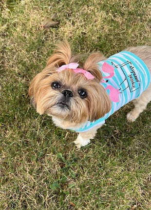 Parisian Pet 'Flamingos'  Dog Shirt – Lightweight & Breathable Summer Outfit for Small Dogs & Cats, Light Blue and White Stripes