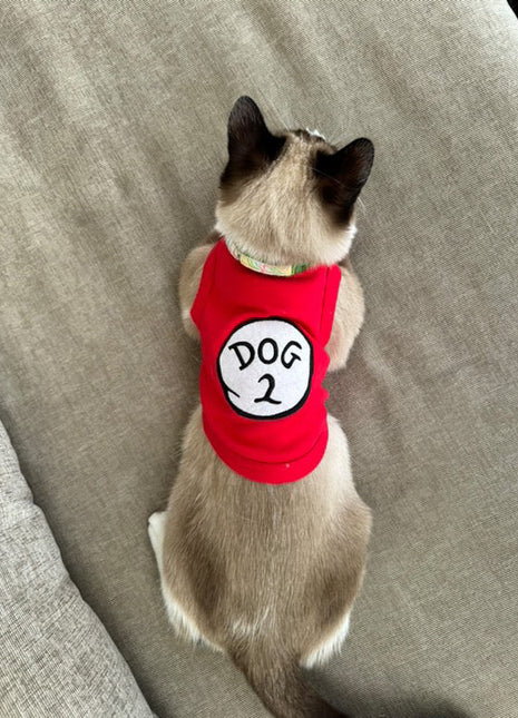 Parisian Pet 'Dog 2' Funny Slogan Dog Shirt – Playful Embroidered Pet Apparel for Dogs & Cats, Red