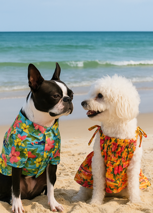 Parisian Pet 'Hawaiian Camp' Dog & Cat Shirt – Lightweight Cotton, Stylish Vacation Pet Apparel – Blue